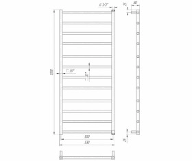 Размеры Полотенцесушитель водяной из квадратной трубы 530х1200 Mario Токио Хром 30x20 ВР 1/2 д 4820111352272 фото № 1