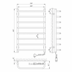 Розміри Полотенцесушитель електричний глибиною 15 см 500х800 LARIS Стандарт Хром Правий 30x20 73207023 фото № 1