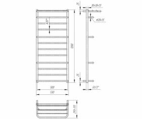 Размеры Полотенцесушитель водяной для ванной комнаты 530х1200 Mario Люксор Хром 30x20 ВР 1/2 д 4820111353293 фото № 1