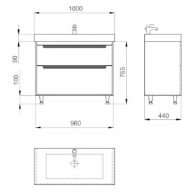 Размеры тумба с умывальником 100 см шириной санверк greta white с умывальником сава mv0000909 №1 фото № 1