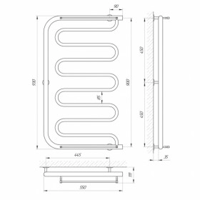 Размеры Полотенцесушитель водяной полированный 550х900 LARIS П Фокстрот Хром 30x20 ВР 1/2 д 71207106 фото № 1