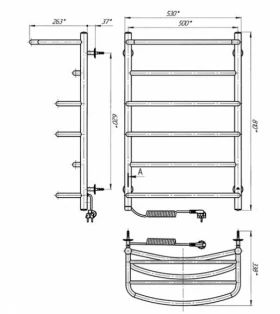 Размеры Полотенцесушитель электрический с перекладинами скоба 530 х 800 мм Laris Еврофлеш хром левый 73207778 фото № 1