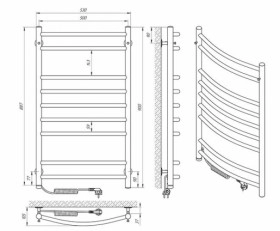 Розміри Сушка для рушників електрична з 9 поперечинами 530 х 900 мм Laris Класик Д30 хром 73207729 фото № 1
