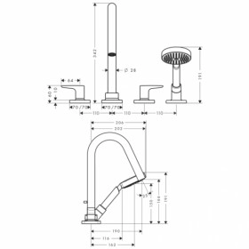 Размеры Смеситель на борт ванны для ванной комнаты HANSGROHE Axor 34454000 фото № 1