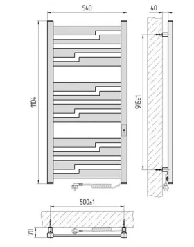 Розміри Електрична сушарка для рушників 540 x 1100 мм Laris Зебра Тетріс чорна права 73207857 фото № 1