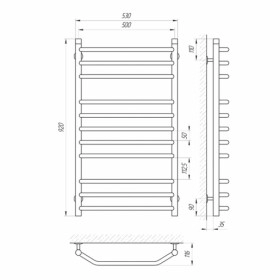 Размеры Полотенцесушитель водяной с внутренней резьбой 500х900 LARIS П11 Виктория Хром 30x20 ВР 1/2 д 71207051 фото № 1