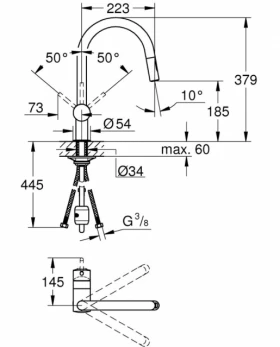 Розміри Змішувач з аератором для мийки Grohe Minta сталь 32321DC2 фото № 1