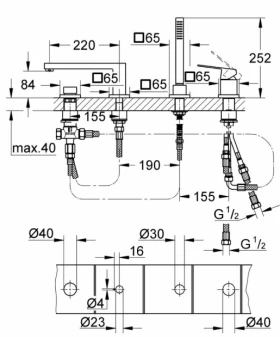 Розміри Змішувач на борт ванни Grohe Eurocube хром 19897001 фото № 1