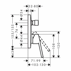 Размеры Смеситель для ванной HANSGROHE Logis 71264000 фото № 1