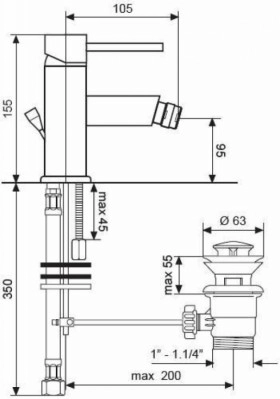 Розміри Низький змішувач для біде Emmevi PIPER CR45004 хром фото № 1