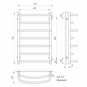 Размеры Полотенцесушитель водяной с гарантией 5 лет  450х700 LARIS П7 Евромикс Хром БП 30x20 ВР 1/2 д 71207366 фото № 1