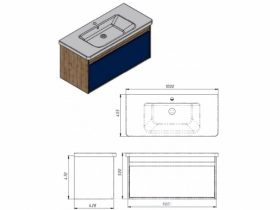 Размеры Умывальник с тумбой с ящиком 100 см Ювента Malta Mlt-100 дуб вотан с умывальником Soft 100 фото № 1