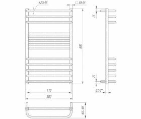 Розміри Сушка для рушників водяна хромована 500х800 Mario Гера Люкс Хром 30x20 ВР 1/2 д 4820111352210 фото № 1