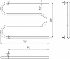 Размеры Полотенцесушитель водяной 700х525 Mario Змейка Хром Д 25 ВР 1/2 д 4820111350612 фото № 1
