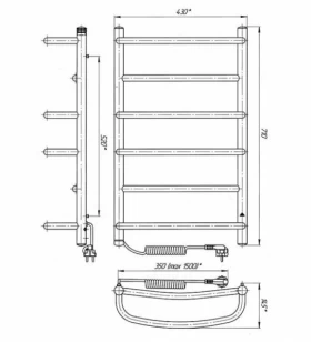 Розміри Сушка для рушників електрична 430 х 700 мм Laris Єврофлеш хром 30х20 права 73207829 фото № 1