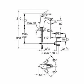 Размеры Смеситель для умывальника белый GROHE EST 2015 хром 33558LS3 фото № 1