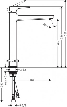 Размеры Смеситель для умывальника HANSGROHE METROPOL 74512000 фото № 1