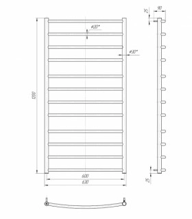 Размеры Полотенцесушитель водяной в стиле минимализм 630х1200 Mario Классик 30x20 ВР 1/2 д 4820111350032 фото № 1