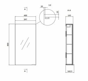 Размеры Зеркальный шкаф в ванную 40 см шириной Cersanit LARGA S932-011 R фото № 1