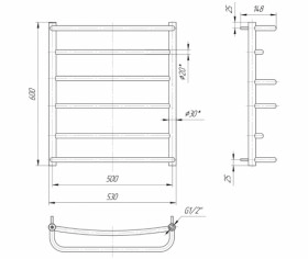 Размеры Полотенцесушитель водяной для ванной 530х600 Mario Люкс Хром 30x20 ВР 1/2 д 4820111350339 фото № 1