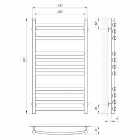 Размеры Полотенцесушитель водяной с 11 перекладинами 500х900 LARIS П11 Классик Премиум Хром 30x32 ВР 1/2 д 71207678 фото № 1