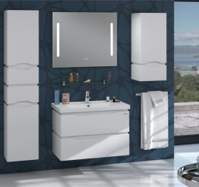 В интерьере набор мебели в ванную 70 см со светодиодной лентой санверк alessa white air 25466-25532-25478 №1 фото № 1