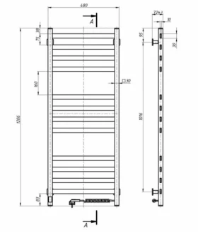 Размеры Полотенцесушитель электрический настенный 480 x 1200 мм Santan Авангард белый правый 999-2209510262 фото № 1