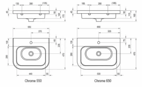 Розміри Умивальник Ravak Chrome 650 XJG01165000 фото № 1