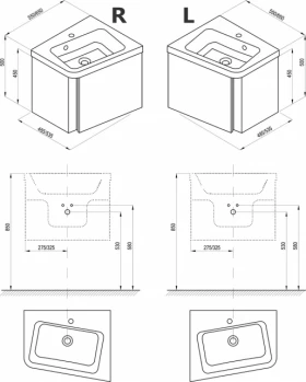 Размеры Шкафчик с умывальником 550 Ravak 10° темный орех X000000744-XJIP1155000 фото № 1