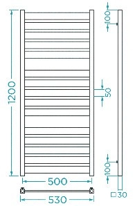 Размеры Полотенцесушитель водяной высотой 120 см 530х1200 Mario Санти Хром 30x20 ВР 1/2 д 4820111354849 фото № 1