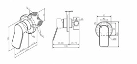 Размеры Смеситель с ручкой рычаг для душа AM.PM X-Joy F85A65000 фото № 1