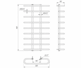 Размеры Полотенцесушитель водяной высотой 90 см 500х900 Mario Сахара Хром 30x20 ВР 1/2 д 4820111350483 фото № 1