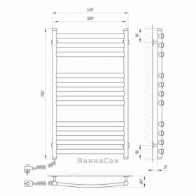 Размеры Электро полотенцесушитель с 11 перекладинами 500х900 LARIS Классик Премиум Хром Левый 30x32 73207174 фото № 1