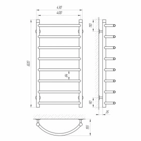 Размеры Полотенцесушитель водяной настенный 400х800 LARIS П8 Омега Хром 30x20 ВР 1/2 д 71207071 фото № 1
