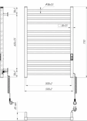 Розміри Електрична сушарка для рушників 530 х 770 мм Hygge Family Derby Д30 чорна права HF Derby 770х530 black фото № 1