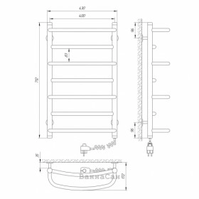 Размеры Полотенцесушитель электрический 400х700 LARIS Евромикс Хром Правый 30x20 73207184 фото № 1
