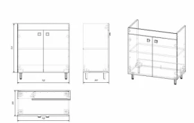 Размеры Умывальник с тумбой с доводчиками дверец 80 см шириной Rozzy Jenori ATLAS с умывальником Jenor RJFU005-15OK фото № 1