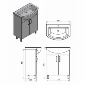 Размеры Тумба с раковиной в ванную 65 см с белой раковиной ЮВЕНТА ТРЕНТО Trn-65 с умывальником ВИТТОРИА 65 фото № 1
