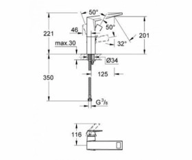 Размеры Смеситель для умывальника г-образный Grohe Allure 23112000 фото № 1