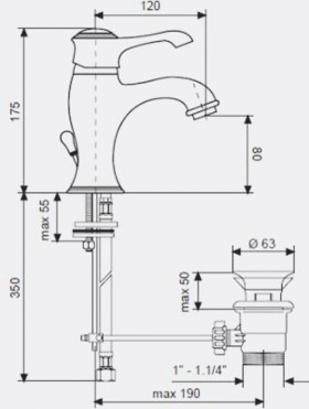 Розміри Змішувач для раковини Emmevi TIFFANY CR6003 хром фото № 1