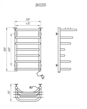 Размеры Полотенцесушитель электрический 500 х 800 мм Kosser Канна электро Д30 черный правый ДК07ER фото № 1