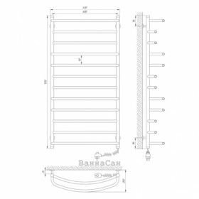 Размеры Полотенцесушитель электрический шириной 60 см 600х1200 LARIS Евромикс Хром Правый 30x20 73207210 фото № 1