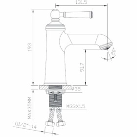 Розміри Змішувач для умивальника IMPRESE HYDRANT хром 35 мм ZMK031806010 фото № 1