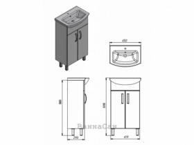 Розміри Раковина з тумбою і дзеркалом 45 см ЮВЕНТА Тренто 23068-18966 фото № 1