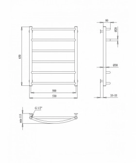Размеры Полотенцесушитель водяной 530 х 650 мм Paladii Микс Хром 30х20 ВР 1/2 дюйма СП001 фото № 1