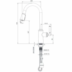 Размеры Смеситель с 3 режимами для мойки IMPRESE HYDRANT хром ZMK031806150 фото № 1