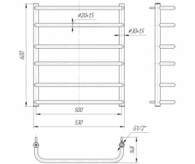 Размеры Полотенцесушитель водяной для ванной 530х600 Mario Стандарт Хром 30x20 ВР 1/2 д 4820111350391 фото № 1