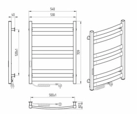 Размеры Полотенцесушитель электрический 540 х 700 мм Laris Зебра Атлант Д30 белый 77700096 фото № 1