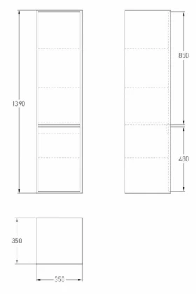 Размеры Матовый пенал для ванны 35 см шириной Volle TEO 15-88-55G фото № 1