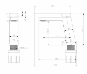 Размеры Темный смеситель для умывальника  DEVIT LINEA черный 510487 фото № 1